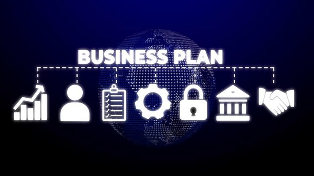 Business plan web banners icons vector illustration concept with icons keywords of innovation, assets, marketing, strategy, sales growth, schedule, and objective