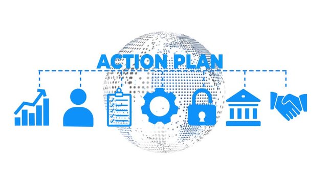 Action plan banner web icon vector illustration concept with icon of objective, strategy, collaboration, schedule, act, launch,