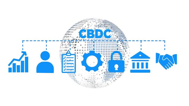 CBDC banner web icon vector illustration concept of central bank digital currency with icons of centralize, government, trust, financial, blockchain,