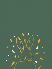 Minimalist Gold Line Art Rabbit Illustration on Dark Green Background, Songkran Thai New Year Celebration Theme, Festive Graphic for Greeting Cards and Social Media