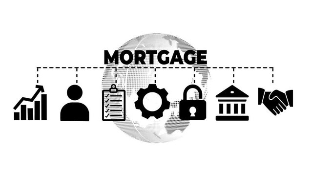 Mortgage banner web icon vector illustration concept with icon of loan, property estate, agreement, asset, repayment and calculate.