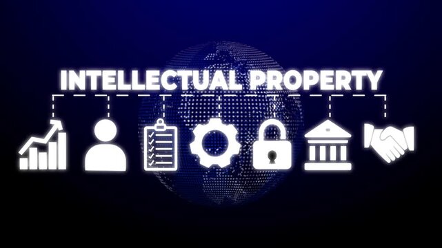 Intellectual property banner web icon vector illustration concept with icon of trademark with icon of design, patents learning, invention, authorship, law, copyright, protection,