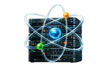 Quantum computing server concept representing advanced technology and scientific innovation with data processing hardware on transparent background