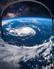 Hurricane Viewed From Space Through a Circular Frame.