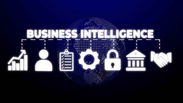 Business Intelligence banner web icon vector illustration concept with icon of data mining, analysis, Strategy, measurement, benchmarking, report and management