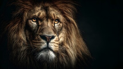 Fototapeta premium Intense Close-up Portrait of a Male Lion with Golden Eyes