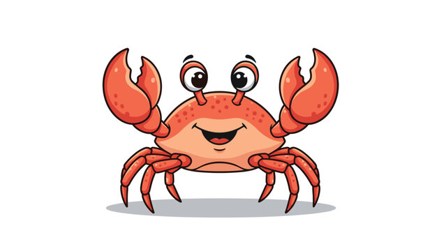 friendly orange cartoon crab character with large eyes and a big happy smile standing with its claws raised in a playful pose illustration.