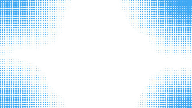 Blue Halftone Dots Frame Background on White &ndash; Modern Comic Pop Art Border, Abstract Gradient Pixel Circle Pattern, Minimal Banner Template with Clean Copy Space