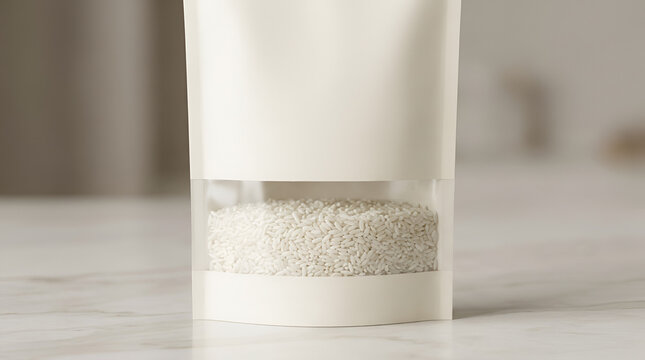 Minimal transparent food packaging container for rice or dry fruits