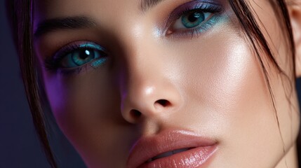 Fototapeta premium A woman with blue eyes and green eyeshadow
