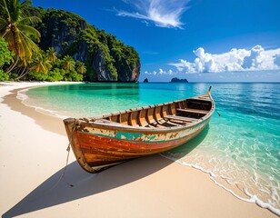 tropical beach with boat