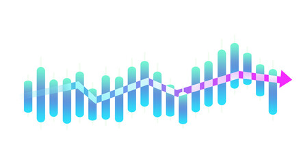 Financial stock market graph bar chart with up and down trend arrows increasing