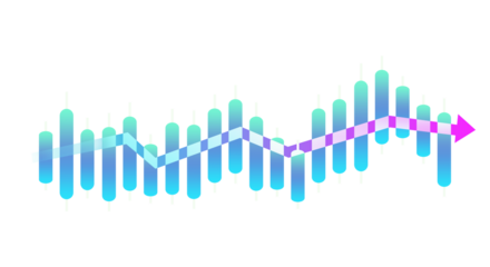 Financial stock market graph bar chart with up and down trend arrows increasing