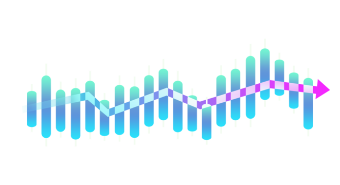 Financial stock market graph bar chart with up and down trend arrows increasing - Powered by Adobe