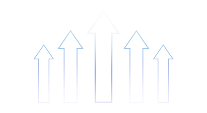Growing bar chart with five blue gradient arrows up on transparent background, increase concept - Powered by Adobe