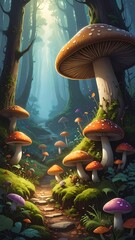 Enchanted Mushroom Forest - A Whimsical Journey Through Natures Wonders.