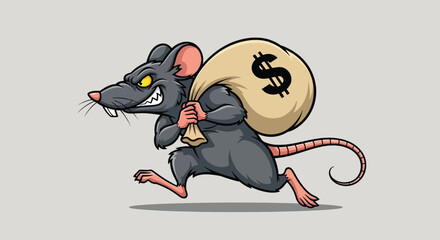 Cartoon rat stealing money bag. © NFS Studio