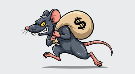 Cartoon Rat Stealing Money Bag Illustration. © NFS Studio