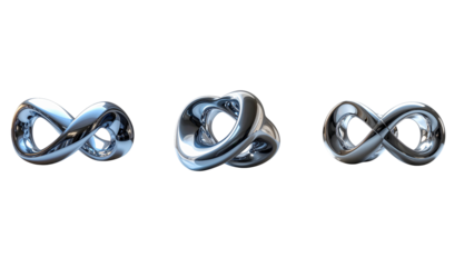 Modern Abstract Chrome Loop Sculpture, Minimal Contemporary Decor Object, Isolated PNG