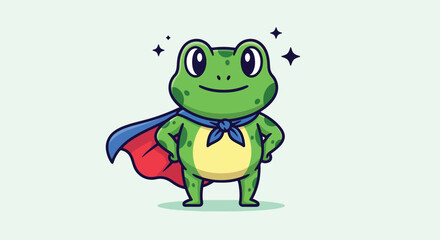 Cute Superhero Frog Cartoon Illustration.