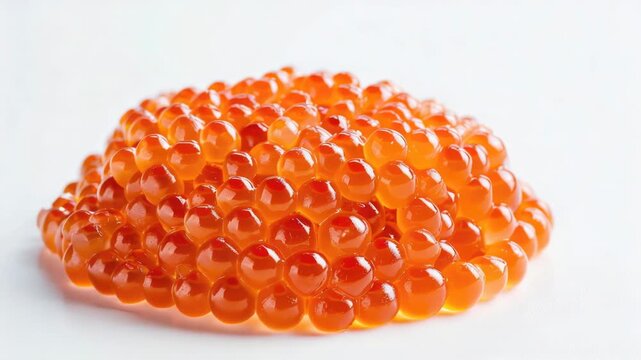 Video A close-up of a vibrant orange jelly bead pile on a clean white surface