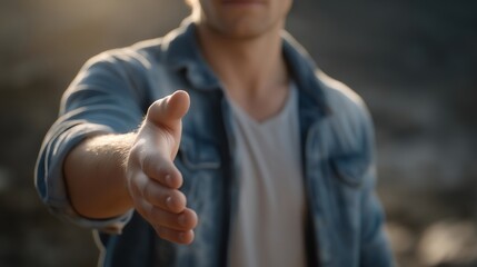Person reaching out during a quiet moment, relaxed body language conveying approachability, trust, and interpersonal engagement. cinematic color correction, natural uneven lighting yet gentle