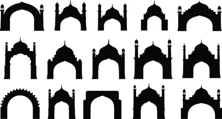 Black silhouettes of various Indian arches and gateways Indian architecture © Olaja Vector Vision