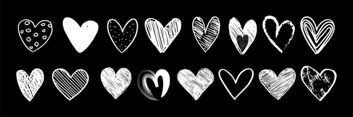 Hand drawn doodle hearts sketch collection isolated on white background.