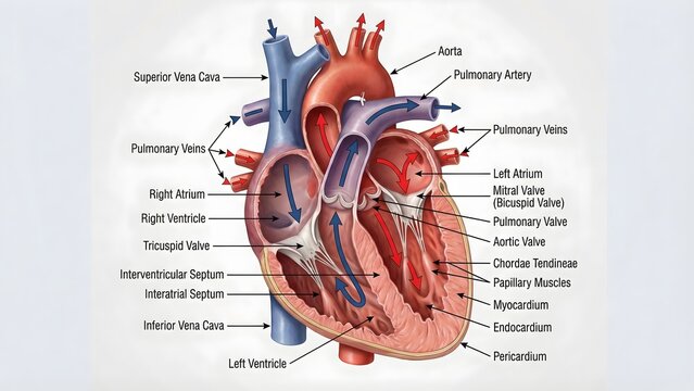 Human Heart Anatomy Labeled Frontal Cross Section
