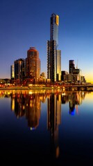 downtown. Abstract urban skyline at night, featuring blurred city lights and atmospheric glow. travel magazines, destination branding, designed for outdoor magazines and nature guides.
