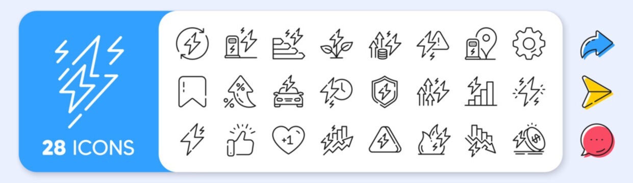 Energy line icons. Interest rate, AI generate, Inflation icons. Electric power, Charge station and Electricity price inflation set. Vector