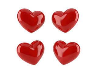 Fototapeta premium Four red hearts isolated on transparent background