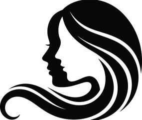 Elegant female silhouette logo with flowing hair, minimalist black and white beauty branding design for spa, salon, wellness, fashion, luxury brand identity © Abdul