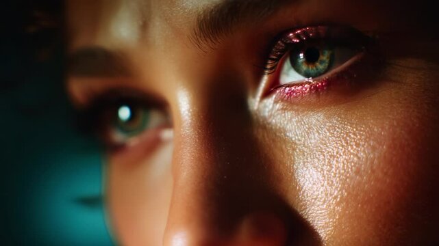 A Captivating Close-Up of a Woman's Eyes with Striking Colors and Detailed Features, Highlighting the Unique Charm and Expression That Make Her Stand Out in This Artistic Perspective