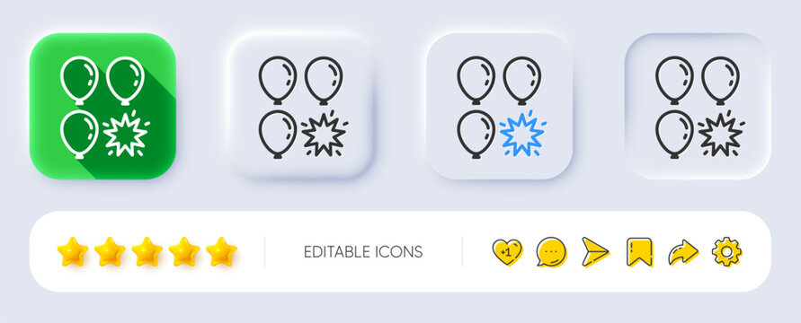 Balloon dart line icon. Neumorphic, Flat shadow, 3d buttons. Amusement park sign. Pop the balloon symbol. Line balloon dart icon. Social media icons. Vector