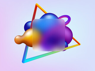 Modern Glassmorphism Background with Frosted Glass Square and 3D Gradient Shapes, Vector Illustration