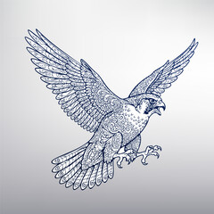 Raging Falcon with Intricate Tribal Ornament Pattern, Vector Illustration