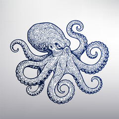 Raging Octopus with Intricate Tribal Ornament Pattern, Vector Illustration