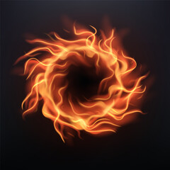 Abstract Fire Ring Light with Dark Background, Vector Illustration