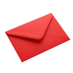 Single red envelope isolated on a black background, close up view