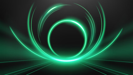 Emerald Light Ring Effect on Black Background, Vector Illustration