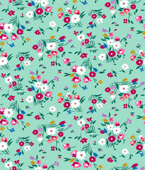 Seamless Floral Pattern with Soft Flowers on Mint Green Background