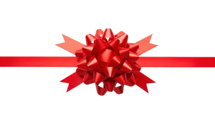 Shiny red gift ribbon and bow for holiday packaging isolated on transparent background