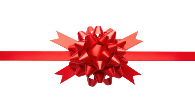 Shiny red gift ribbon and bow for holiday packaging isolated on transparent background - Powered by Adobe