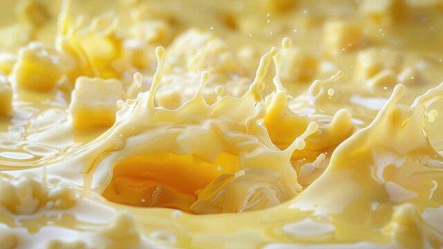 Video A close-up shot of a bowl filled with milk and eggs, perfect for breakfast or cooking inspiration