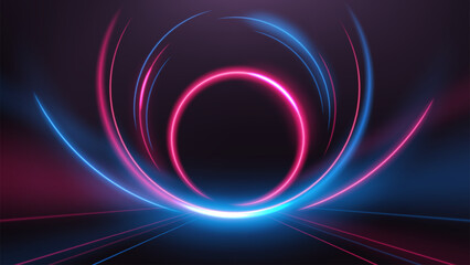 Abstract Light Ring Effect on Black Background, Vector Illustration