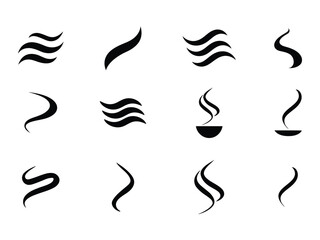 Obraz premium Collection of stylized smoke, steam, or vapor elements in black and white. Black vector steam, aroma, and wave icons set.