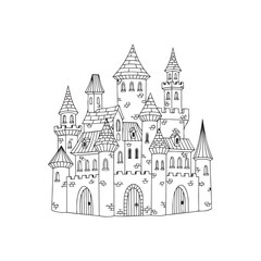 Fototapeta premium Fantasy Castle Palace Building Line Icon
