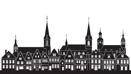 Fototapeta premium Illustration of a historic cityscape with various church steeples and buildings