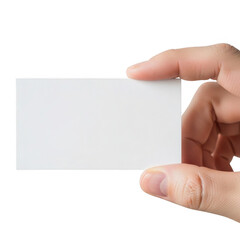 Hand holding blank business card isolated on transparent background